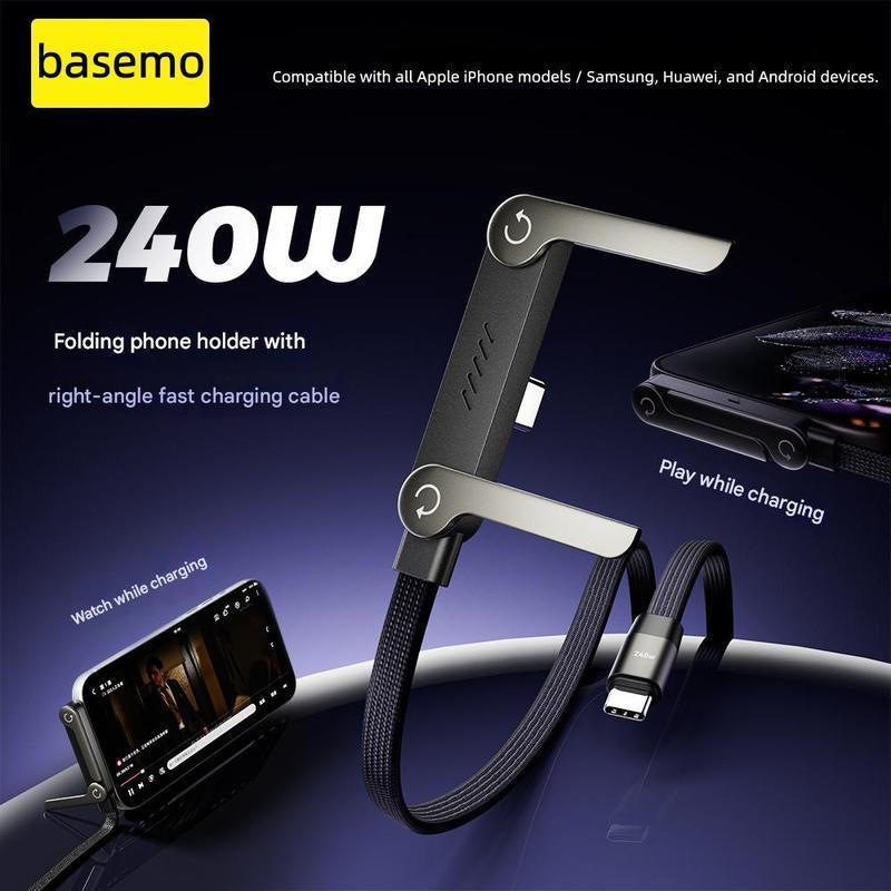 Basemo Invisible Holder Charger – 240W Super Fast Charging 2-in-1 Cable & Phone Stand