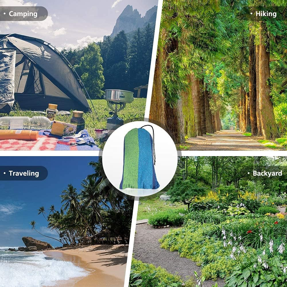 Single Camping Hammock with Carrying Bag – Portable, Lightweight, Supports 264 lbs, Easy to Carry (Blue & Green)