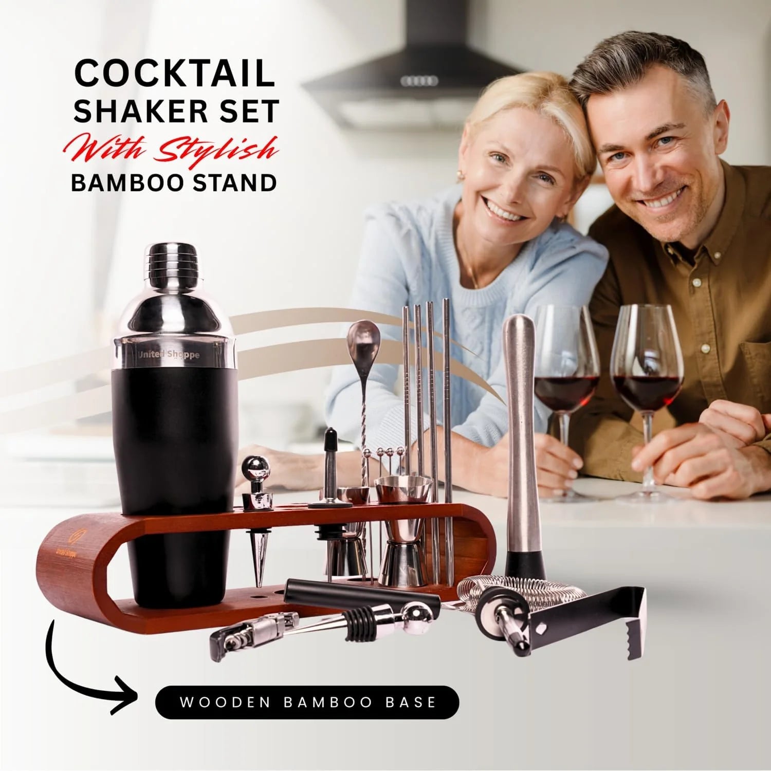 22-Piece Cocktail Shaker Set – Bartender Kit with Stylish Bamboo Stand