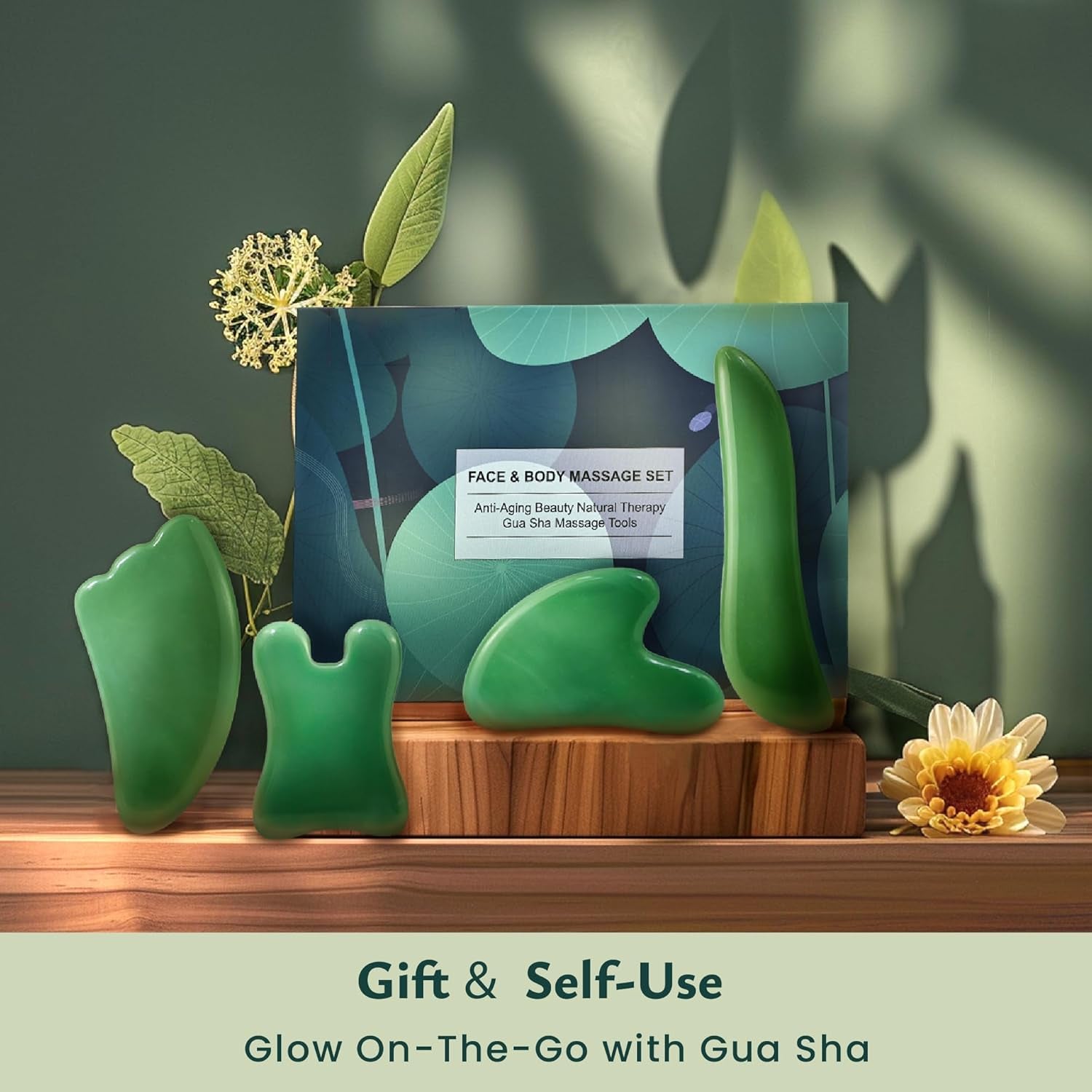 4 Pcs Gua Sha Massage Tool Set – Facial, SPA & Trigger Point Therapy (Green)