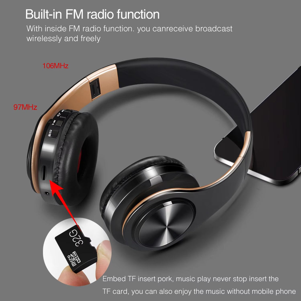 HiFi Stereo Bluetooth Earphones with FM & SD Card Support