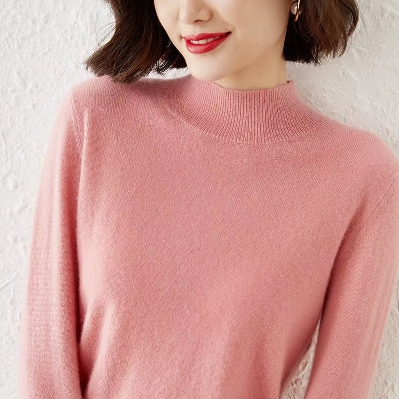 Women’s Winter Knit Sweater – Half High Collar Long Sleeve Pullover