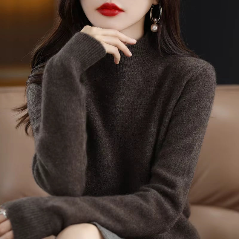 Women’s Winter Knit Sweater – Half High Collar Long Sleeve Pullover