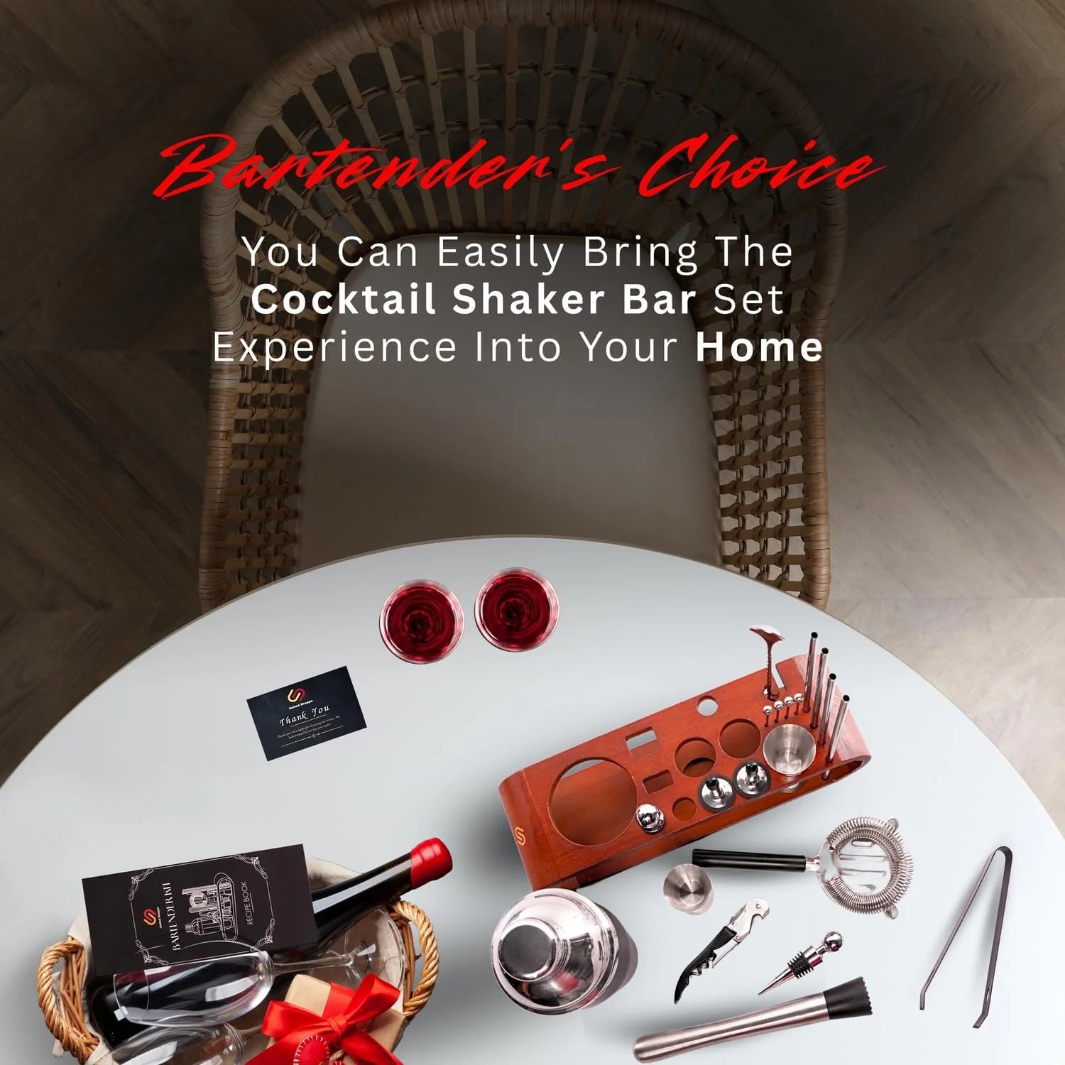 22-Piece Cocktail Shaker Set – Bartender Kit with Stylish Bamboo Stand