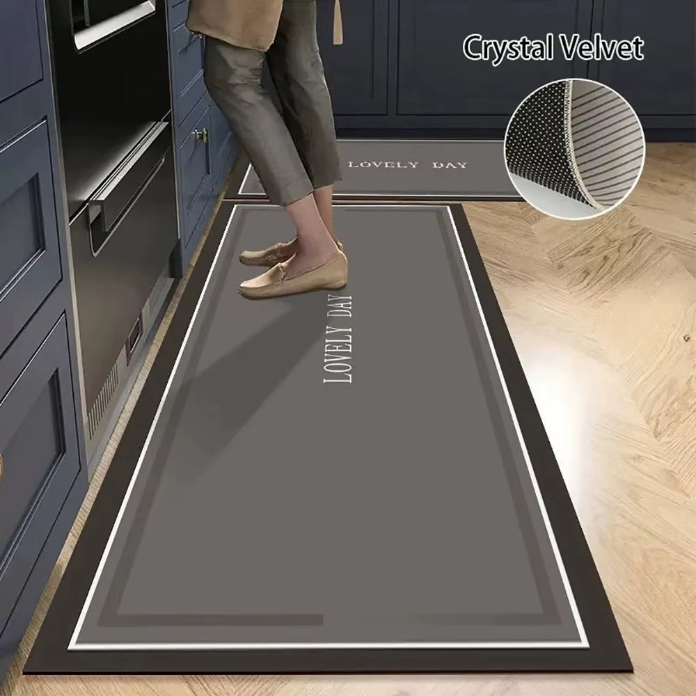 Non-Slip Kitchen Mat – Long Crystal Velvet Rug, Absorbent Floor Mat for Living Room & Bedroom
