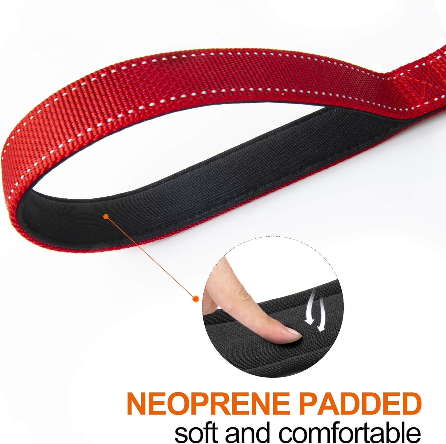 4ft Single Red color Dog Leash with Soft Dual Handles & Auto-Lock Hook