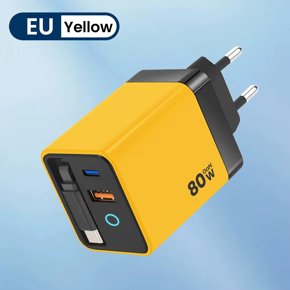 80W GaN Fast Charger with Scalable Data Cable – Multi-Port A+C Full Protocol Charging