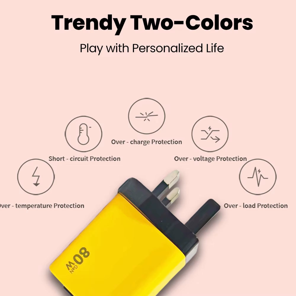 80W GaN Fast Charger with Scalable Data Cable – Multi-Port A+C Full Protocol Charging