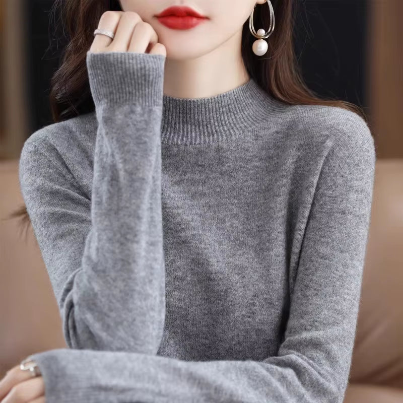 Women’s Winter Knit Sweater – Half High Collar Long Sleeve Pullover