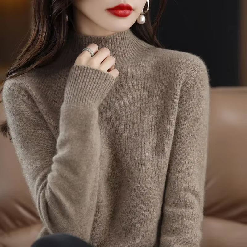Women’s Winter Knit Sweater – Half High Collar Long Sleeve Pullover