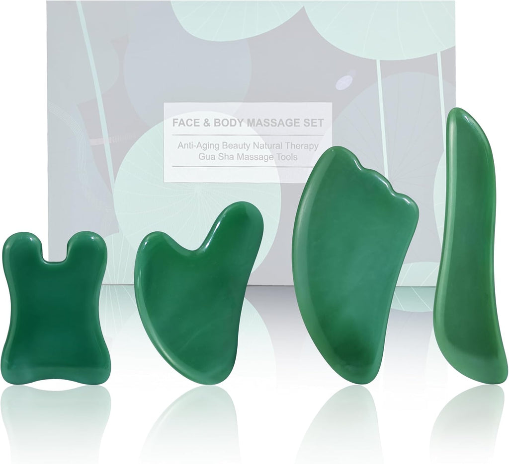 4 Pcs Gua Sha Massage Tool Set – Facial, SPA & Trigger Point Therapy (Green)
