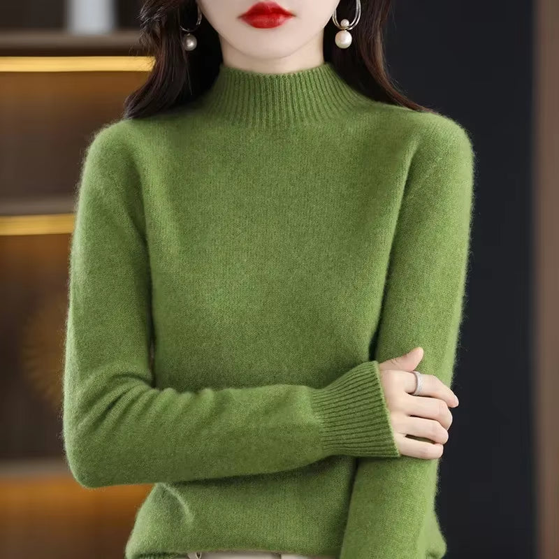 Women’s Winter Knit Sweater – Half High Collar Long Sleeve Pullover