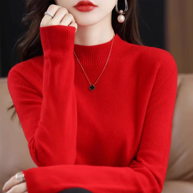 Women’s Winter Knit Sweater – Half High Collar Long Sleeve Pullover