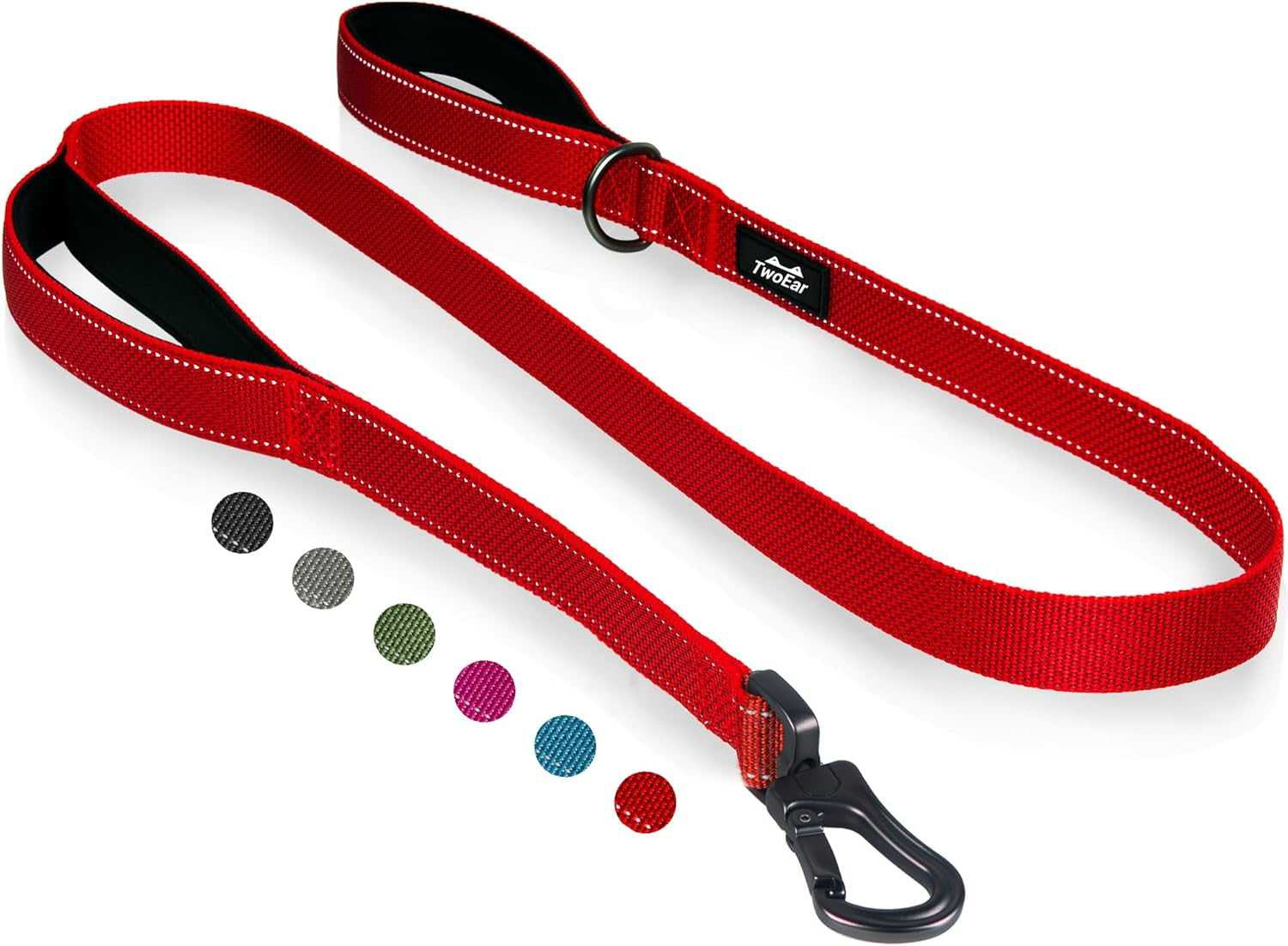 4ft Single Red color Dog Leash with Soft Dual Handles & Auto-Lock Hook