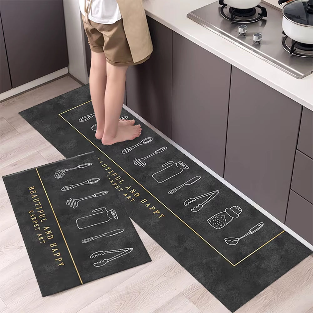 Non-Slip Kitchen Mat – Long Crystal Velvet Rug, Absorbent Floor Mat for Living Room & Bedroom