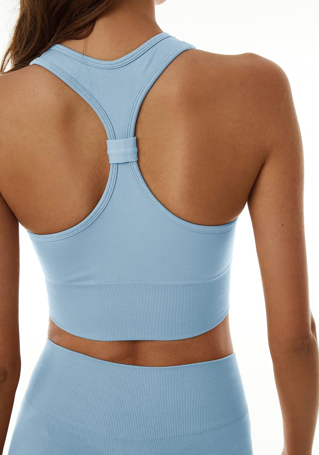 Women’s 2-Piece Seamless Workout Set – High-Waist Shorts & Racerback Sports Bra