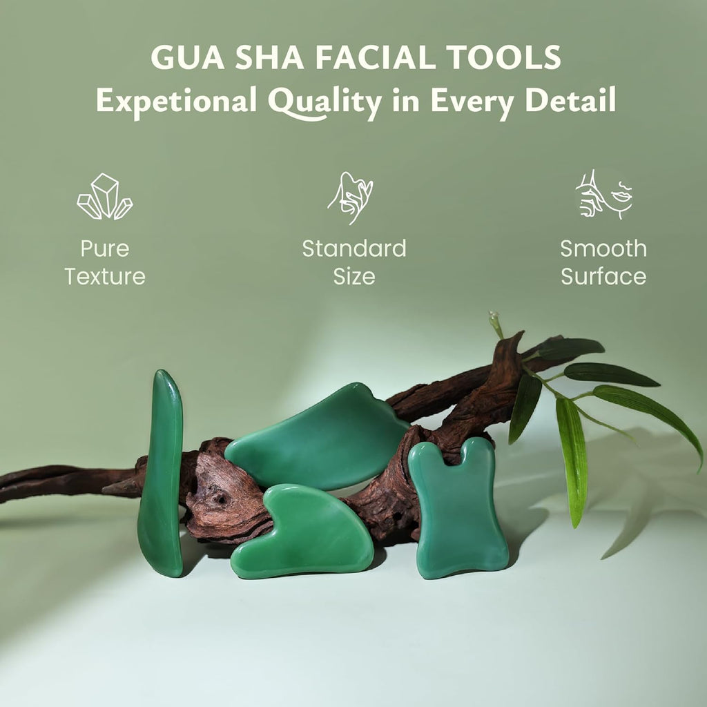 4 Pcs Gua Sha Massage Tool Set – Facial, SPA & Trigger Point Therapy (Green)