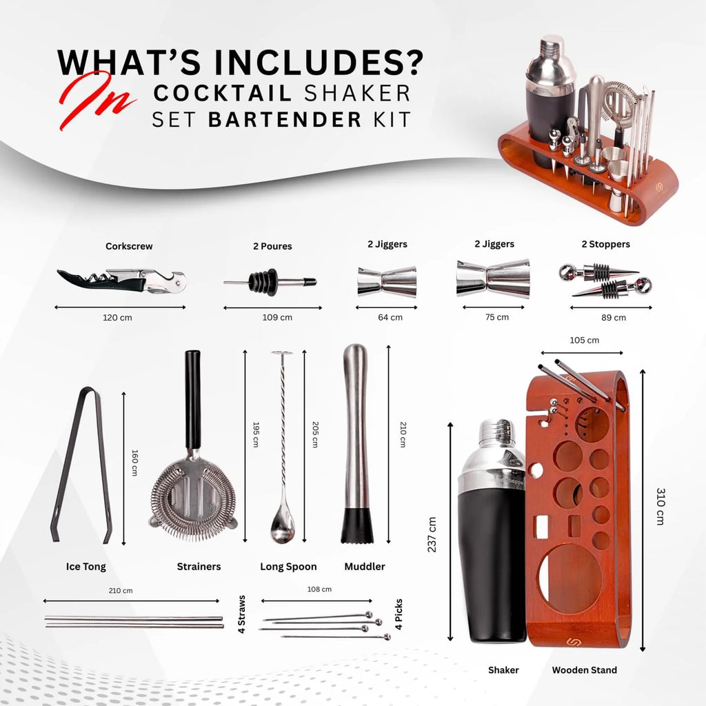 22-Piece Cocktail Shaker Set – Bartender Kit with Stylish Bamboo Stand