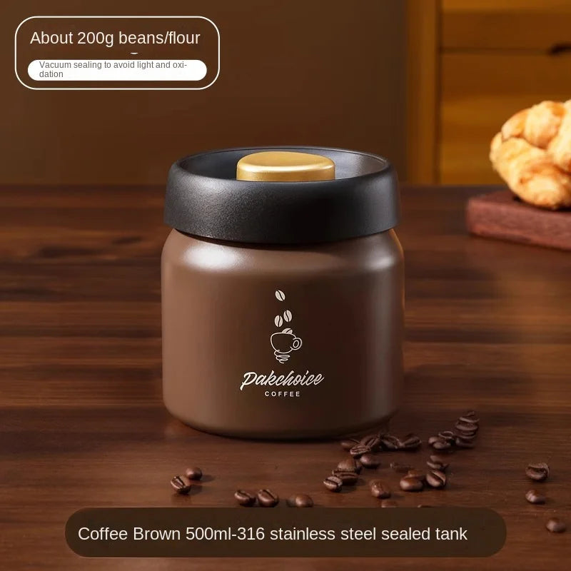 Vacuum-Sealed Coffee Bean & Food Storage Canister – Durable Stainless Steel Light-Proof Kitchen Jar