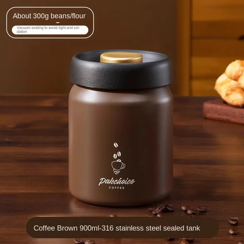 Vacuum-Sealed Coffee Bean & Food Storage Canister – Durable Stainless Steel Light-Proof Kitchen Jar