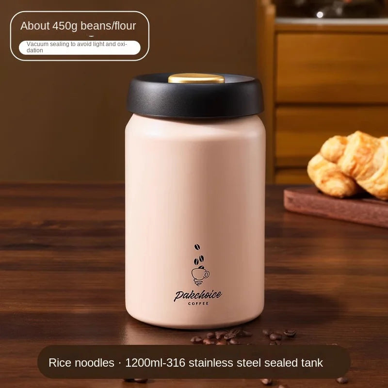 Vacuum-Sealed Coffee Bean & Food Storage Canister – Durable Stainless Steel Light-Proof Kitchen Jar