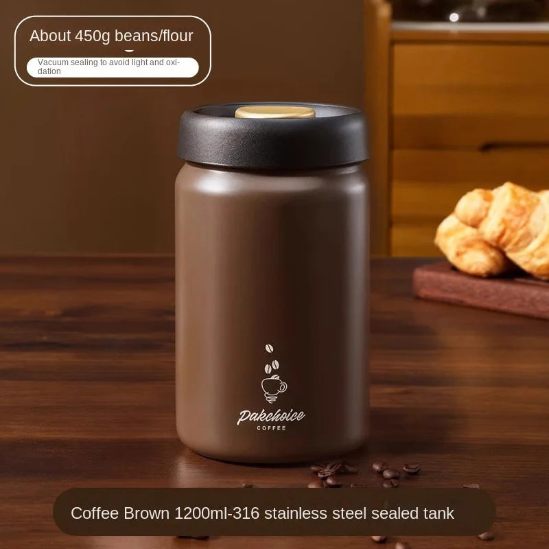 Vacuum-Sealed Coffee Bean & Food Storage Canister – Durable Stainless Steel Light-Proof Kitchen Jar
