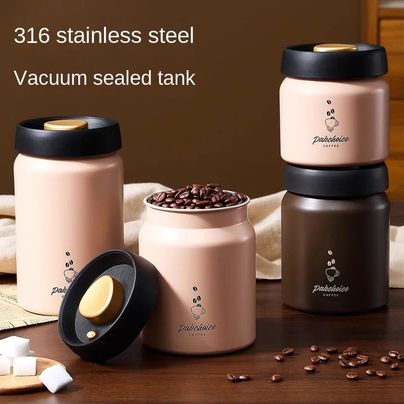 Vacuum-Sealed Coffee Bean & Food Storage Canister – Durable Stainless Steel Light-Proof Kitchen Jar