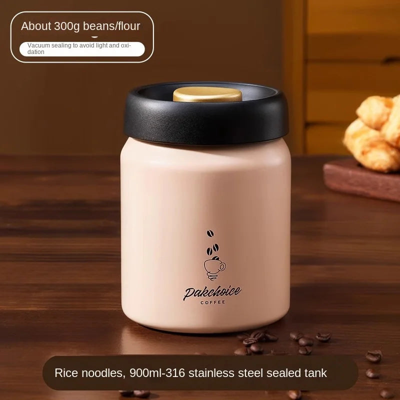 Vacuum-Sealed Coffee Bean & Food Storage Canister – Durable Stainless Steel Light-Proof Kitchen Jar