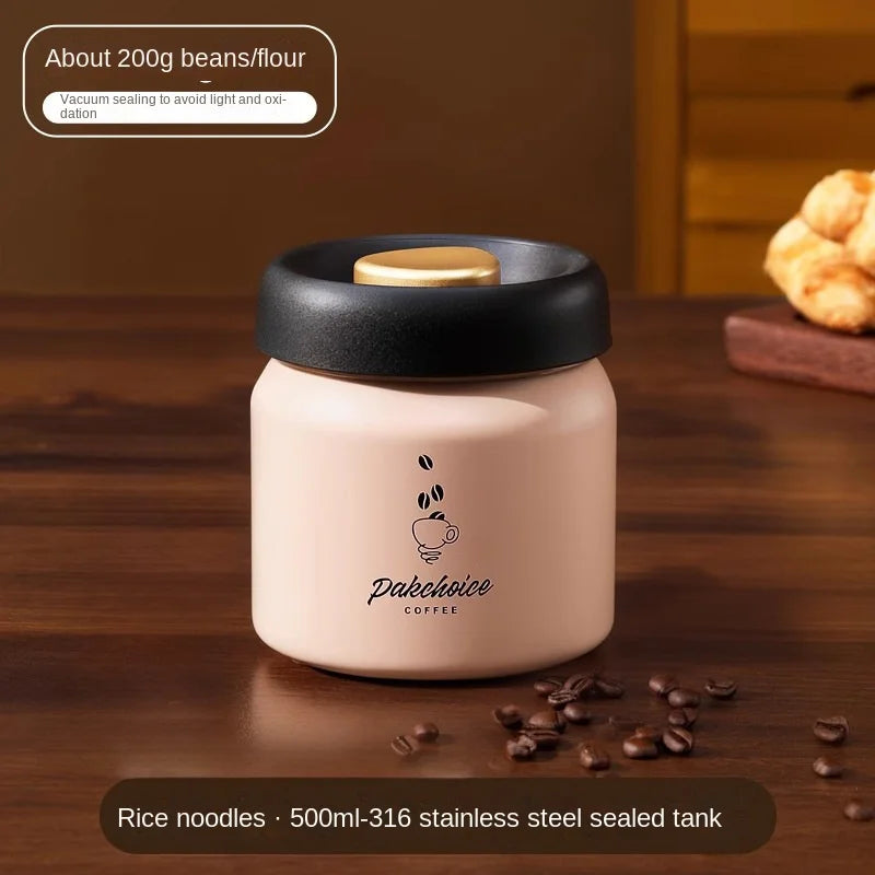 Vacuum-Sealed Coffee Bean & Food Storage Canister – Durable Stainless Steel Light-Proof Kitchen Jar