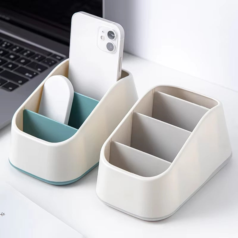 Multi-Functional Remote & Phone Organizer – 4-Slot Desktop Storage Box for Home & Hotel
