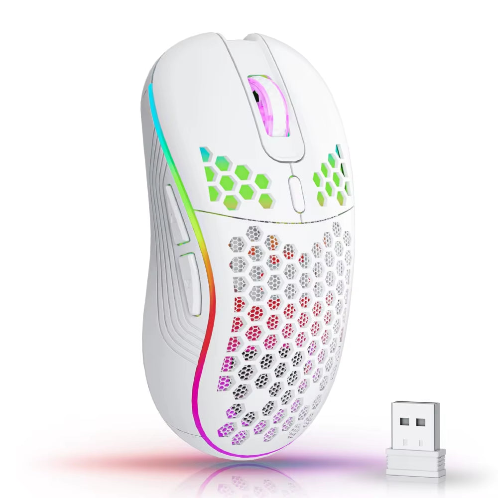 2.4G Wireless RGB Gaming Mouse – 6 Buttons, 3-Speed DPI, Type-C Rechargeable, Honeycomb Design