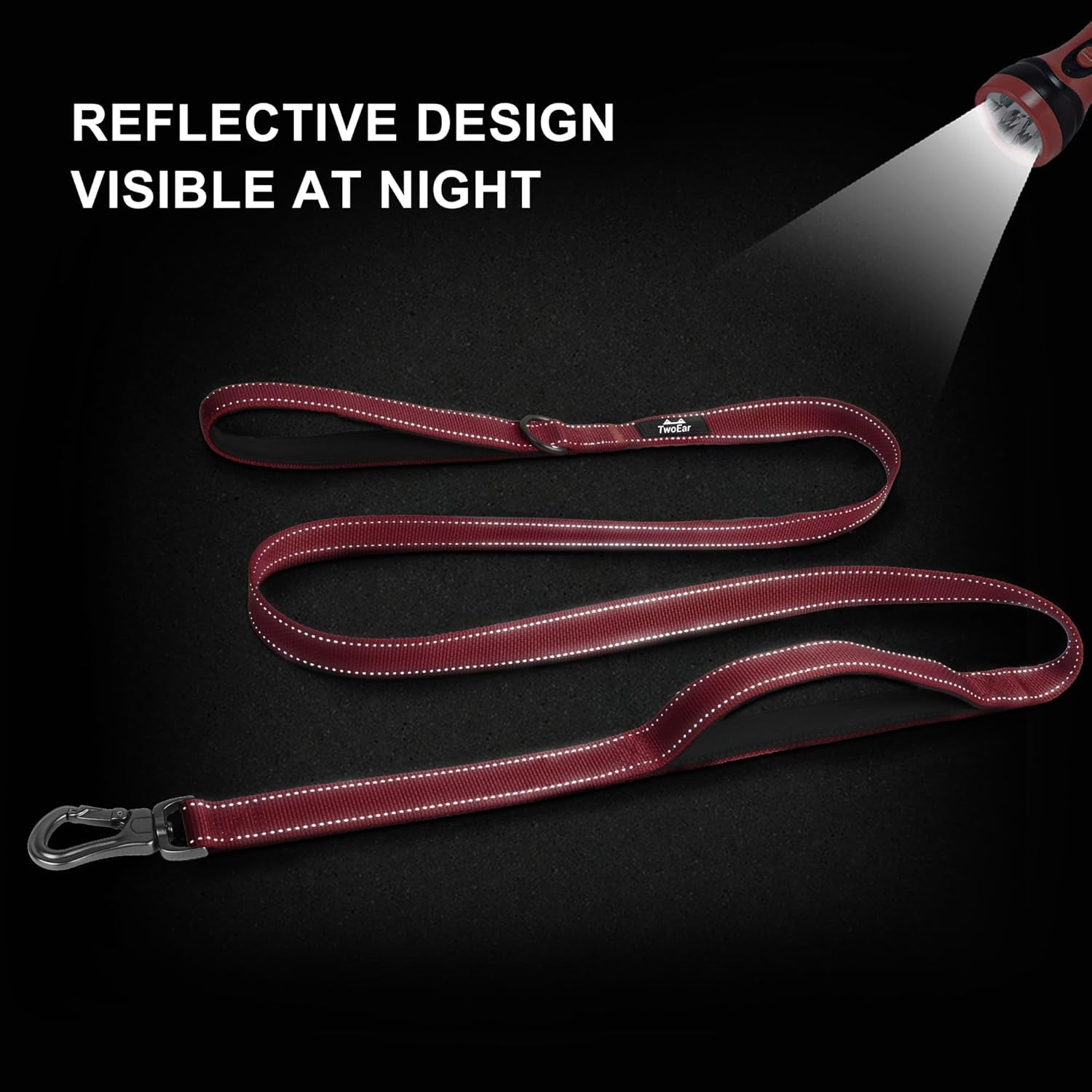 4ft Single Red color Dog Leash with Soft Dual Handles & Auto-Lock Hook