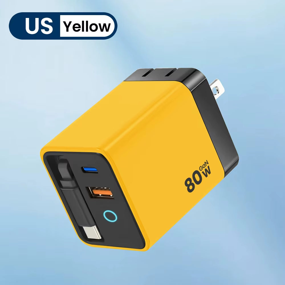80W GaN Fast Charger with Scalable Data Cable – Multi-Port A+C Full Protocol Charging