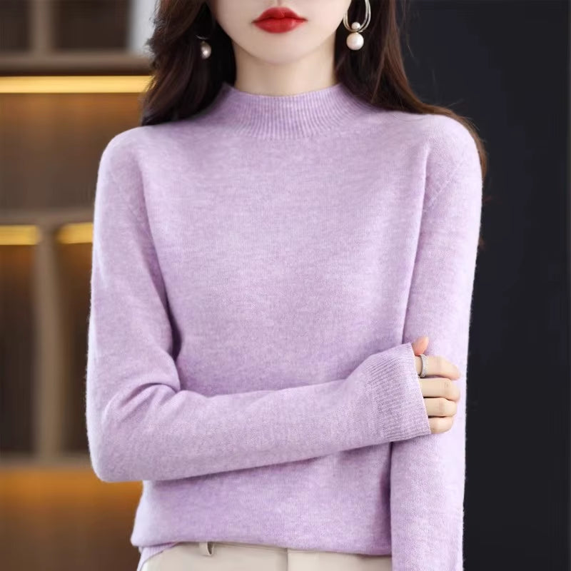 Women’s Winter Knit Sweater – Half High Collar Long Sleeve Pullover