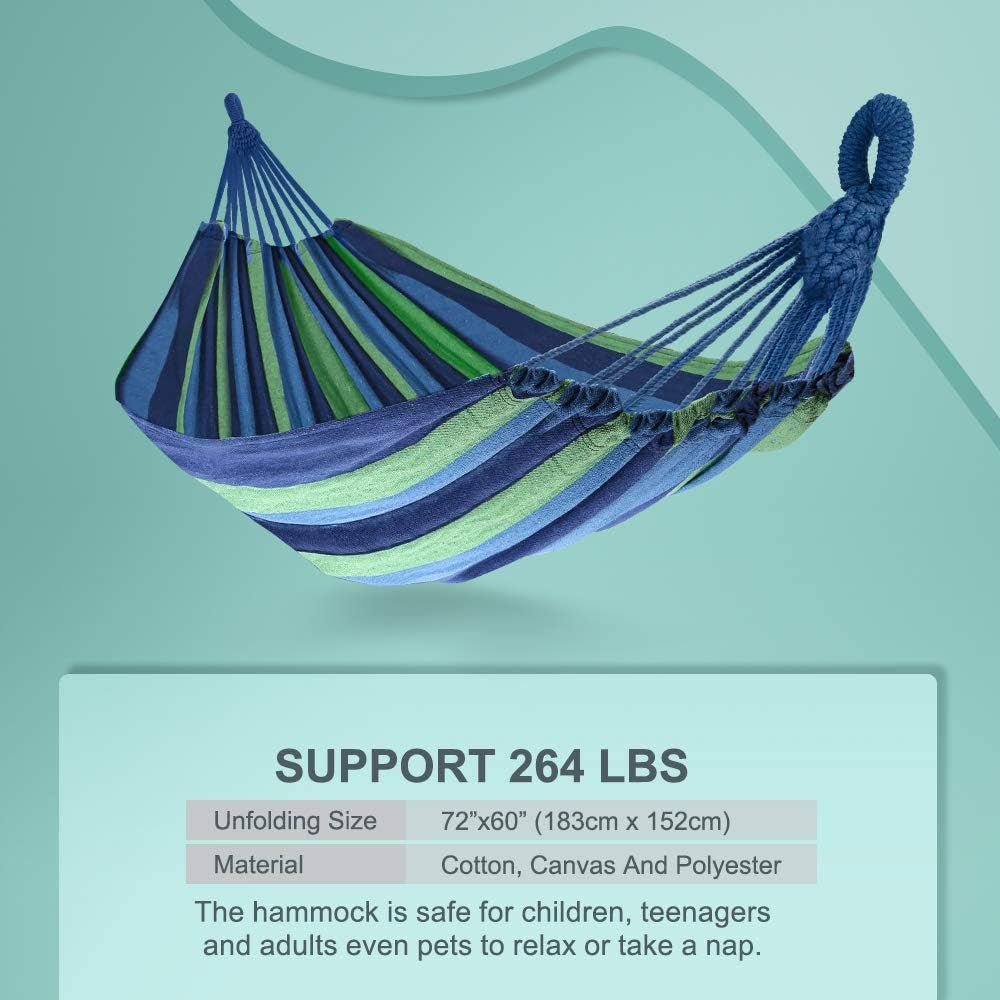 Single Camping Hammock with Carrying Bag – Portable, Lightweight, Supports 264 lbs, Easy to Carry (Blue & Green)