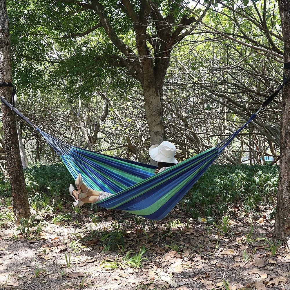 Single Camping Hammock with Carrying Bag – Portable, Lightweight, Supports 264 lbs, Easy to Carry (Blue & Green)