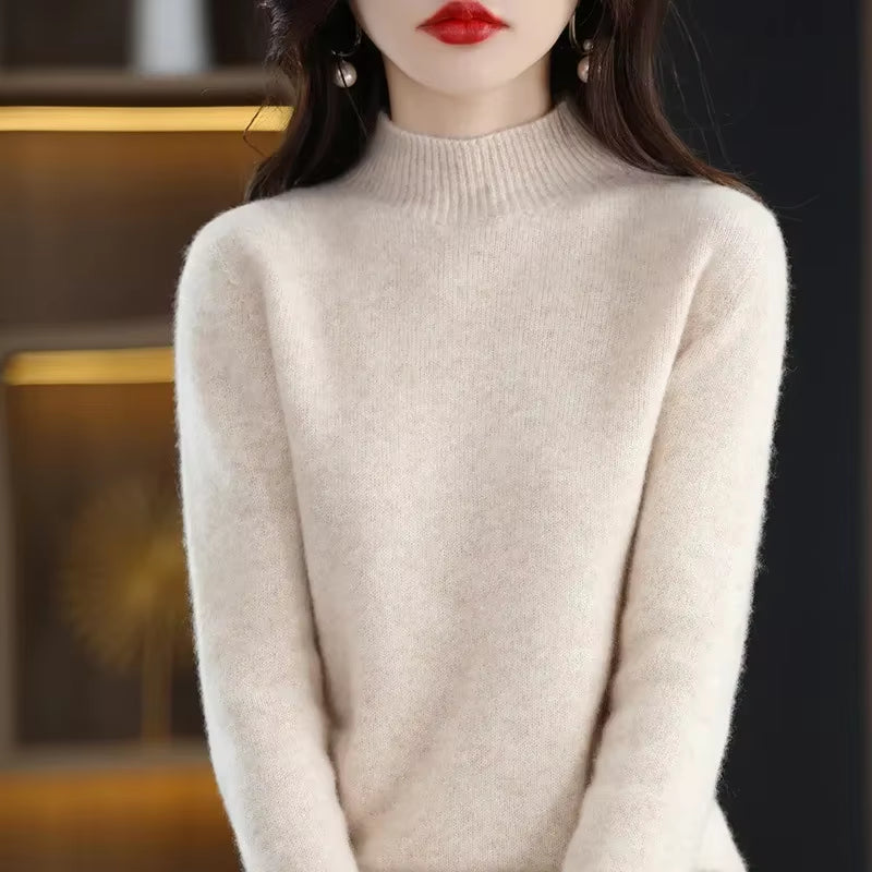 Women’s Winter Knit Sweater – Half High Collar Long Sleeve Pullover