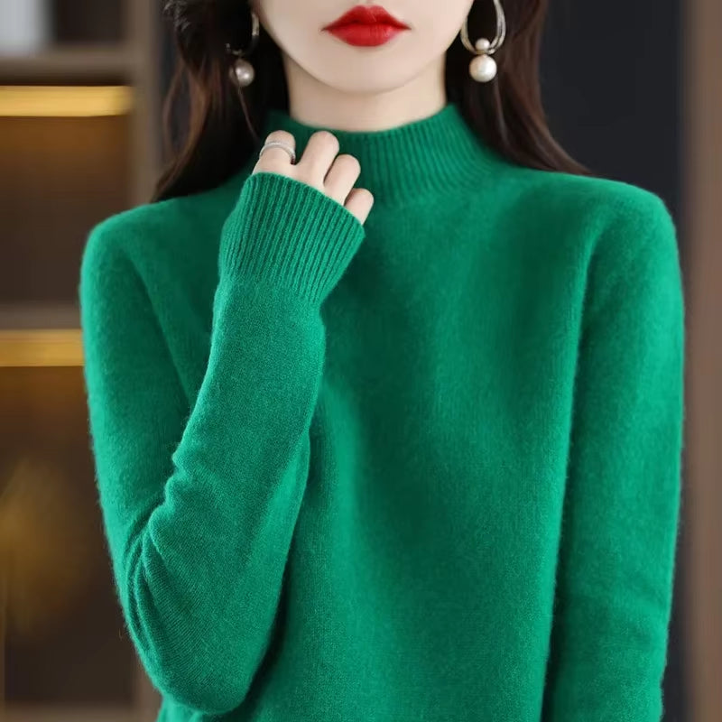 Women’s Winter Knit Sweater – Half High Collar Long Sleeve Pullover