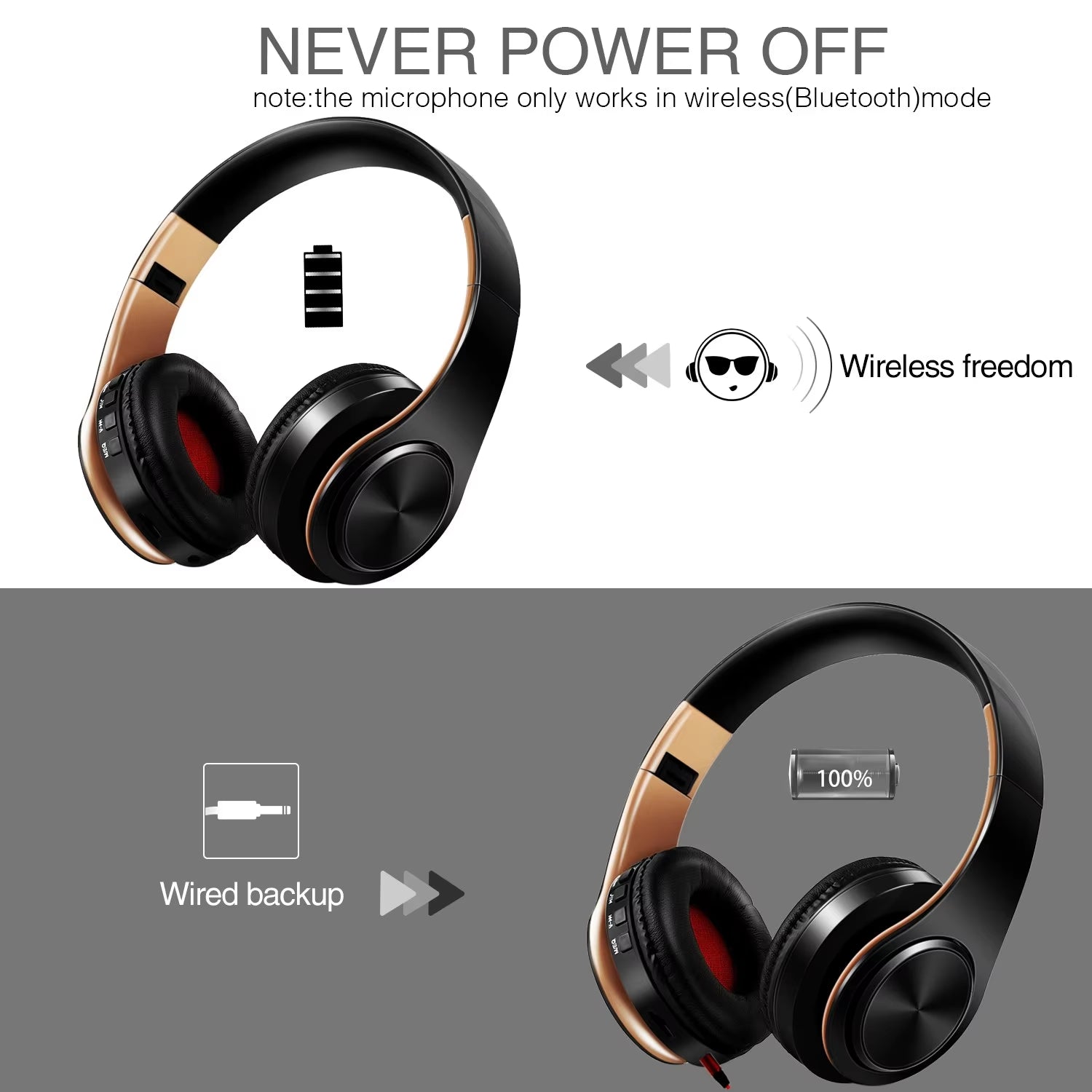 HiFi Stereo Bluetooth Earphones with FM & SD Card Support