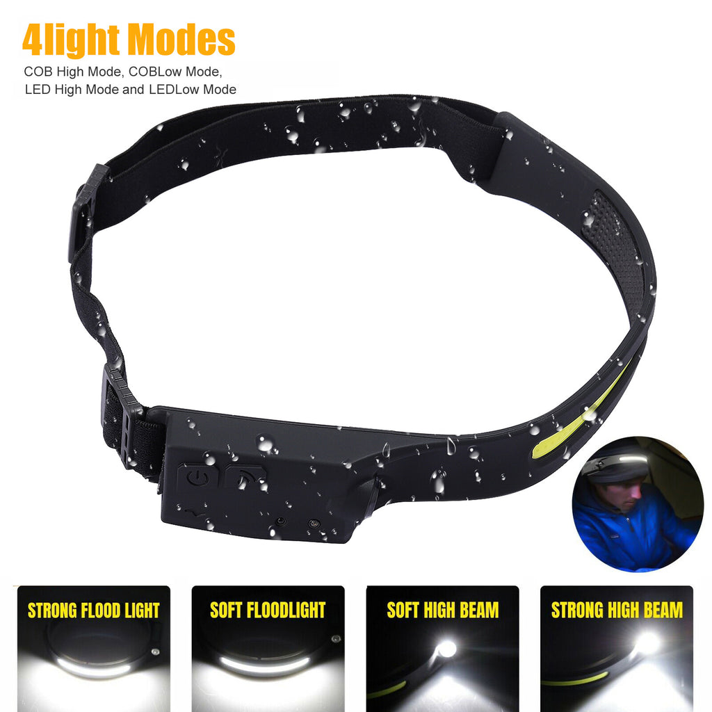 2X Waterproof Headlamp Night Buddy LED Sensor 230° Head Torch Headlight Band