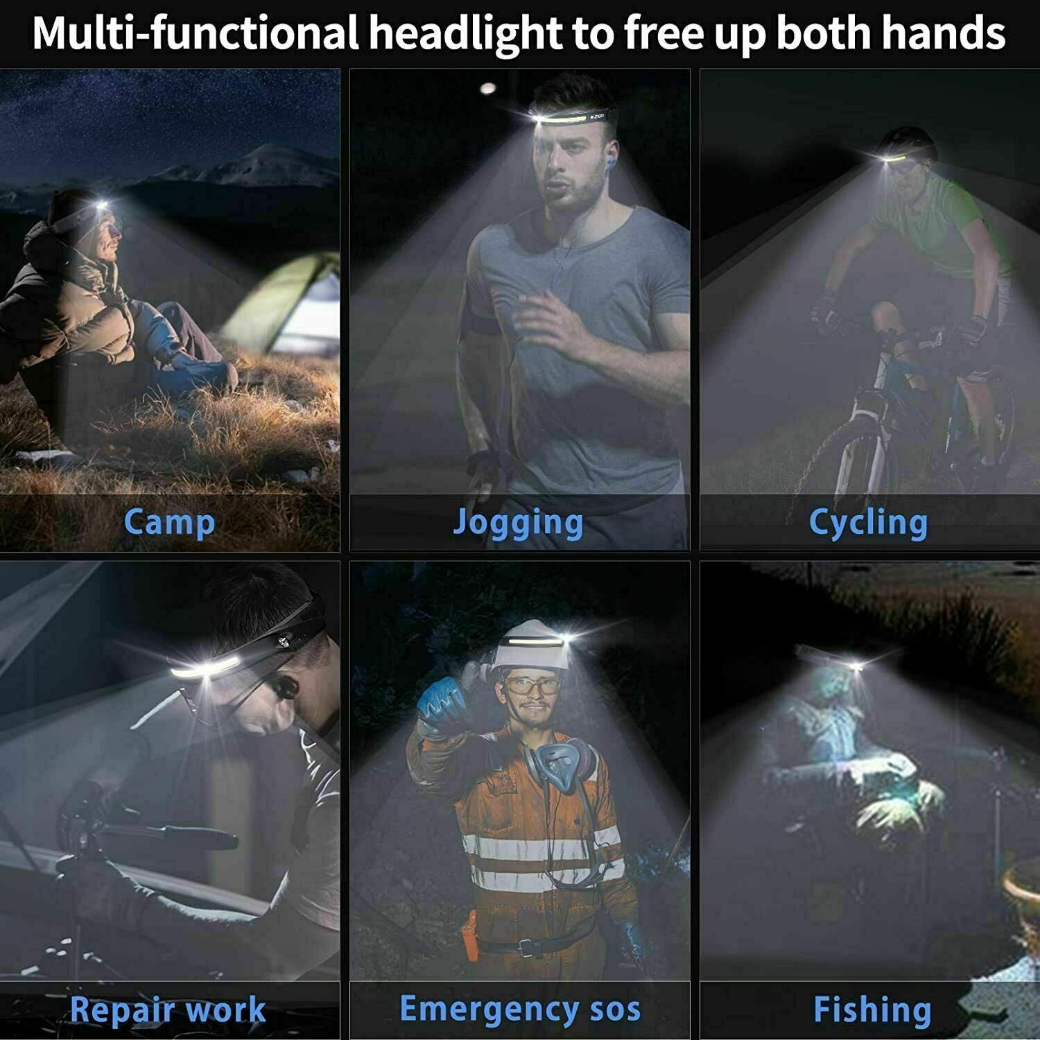 2X Waterproof Headlamp Night Buddy LED Sensor 230° Head Torch Headlight Band